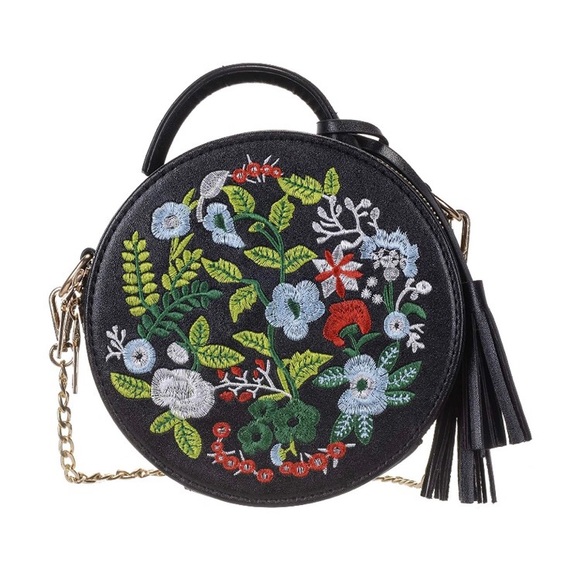 Handbags - Embroidered Round Crossbody Bag